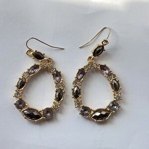 2 inch Gold with Gray Rhinestone Tear drop Earrings!